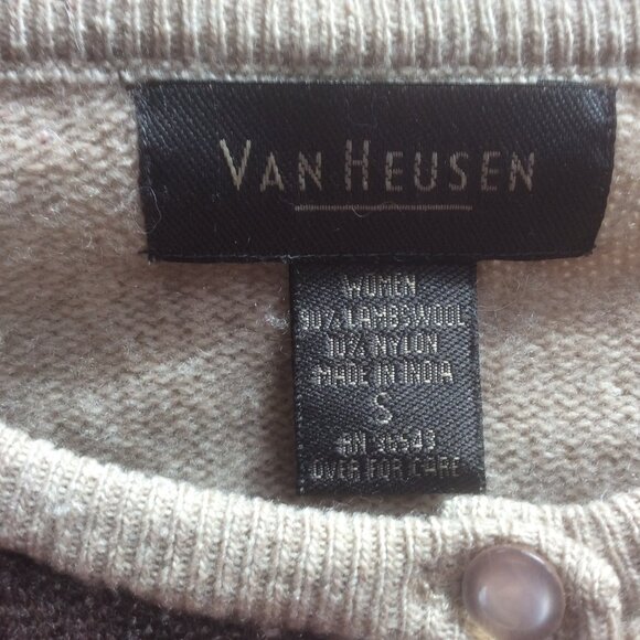 Lambswool Blend Argyle Tan/Brown Old Money Cardigan Sweater by Van Heusen Small - Picture 3 of 4